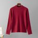 Women's Japanese Korean Style Semi High Neck Knitted Sweater round Neck Long Sleeve Solid Color Base Layer Shirt Loose Fit for Autumn Winter_ecoleips.com