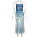 Women's Ombre Blue Strapless Mesh Mermaid Maxi Dress – French Style Evening Party Gown_ecoleips.com