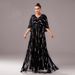 New Elegant V-neck Mid-sleeve Long Sequin Party Bodycon Evening Bridesmaid Dress For Women_ecoleips.com