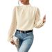 Women's Autumn/Winter Wholesale Semi-High Collar Chiffon Long-Sleeve T-Shirt With Patchwork And Wavy Pleats_ecoleips.com