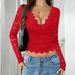 Women's Clothing Sexy Deep V Lace Hollow-Out Crop Top Floral Lace Stretchy & Breathable, Clubwear, Party Outfit (Black/White/Red/Light Pink/Navy Blue)_ecoleips.com