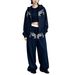 Women's European American Style Hooded Zip up Sweatshirt Set Trendy Brand Patterned Print Loose Wide Leg Pants Two Piece Set_ecoleips.com
