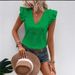 Women's Clothing American Style Women's Ruffled Sleeve V Neck Short Sleeved Top Casual Vacation Clothing Suitable_ecoleips.com