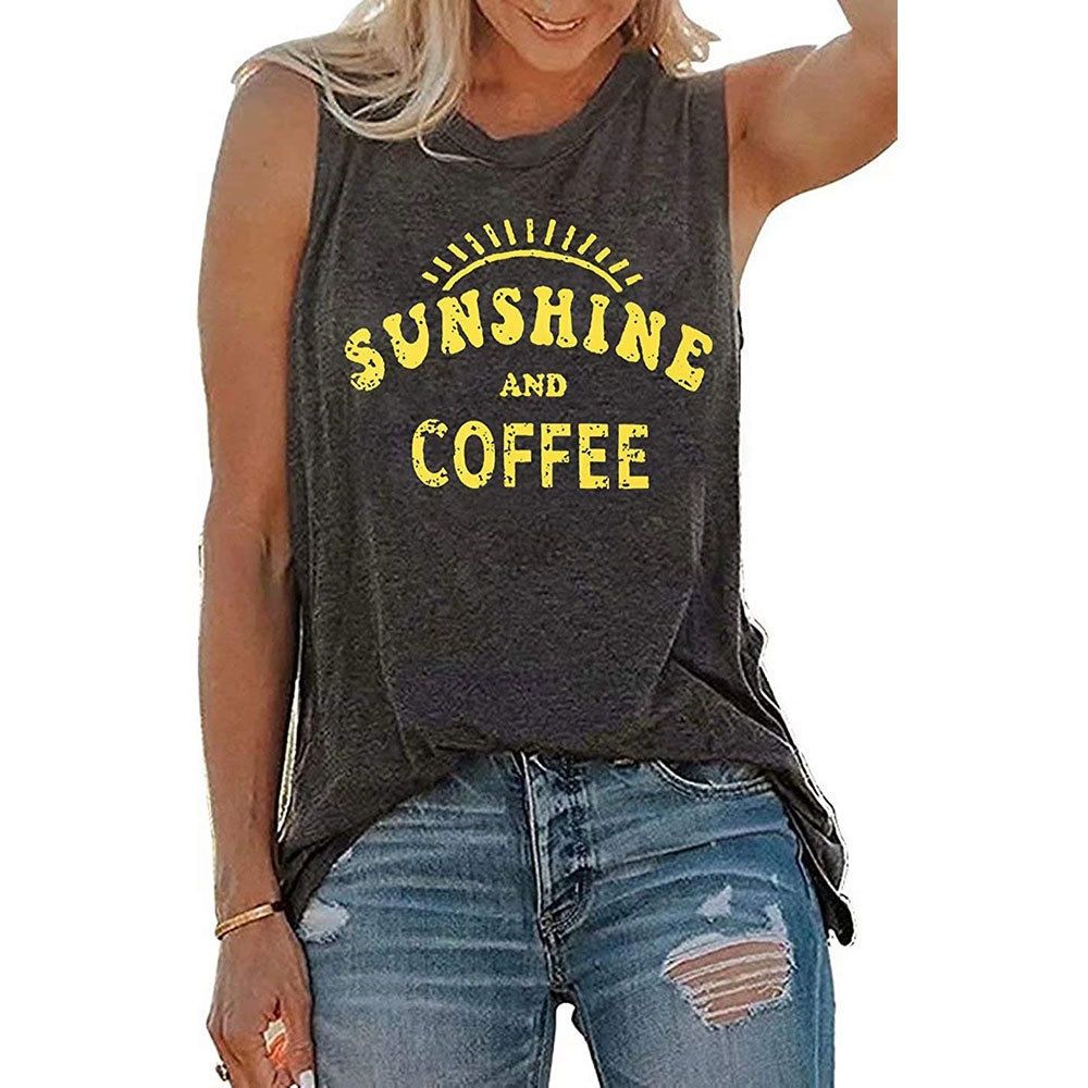 2021 New Cross-Border European And American Women's Tank Top SUNSHINE Printed Round Neck Sleeveless T-Shirt_ecoleips.com