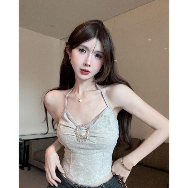 Thai-style Niche Printed Halter Neck Camisole For Women, Summer Outerwear, Pure Sexy, Sweet And Spicy Girl's Sexy_ecoleips.com