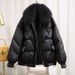 Plus Size Winter Coat For Women - Faux Fur Trim Hooded Puffer Jacket With Detachable Collar, Warm Polyester Outerwear For Cold Weather_ecoleips.com