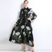Elegant Floral Print Maxi Dress With Belt, Long Sleeve A-Line Dress For Women, Vintage-Inspired Fall Fashion_ecoleips.com