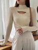 Women's Clothing Neck Sweater Fall Winter Hollow Knit Top Elegant Layering Stretch Slim Fit Pullover (Beige, Wine Red, Black, Coffee, White)_ecoleips.com