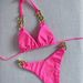 Women's Clothing Sexy Bikini Swimsuit With Large Gold Chain Accessories And Straps, Solid Color Two Piece Swimsuit_ecoleips.com