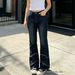 High Waisted Stretch Denim Patchwork Jeans for Women Slimming Fit Floor Length Flared Dark Blue Jeans_ecoleips.com