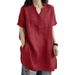 Cotton Spring And Summer Large Size Loose Fat MM Button Fashion V-Neck Short Sleeve Solid Color T-Shirt_ecoleips.com
