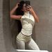 Women's Summer Halter Neck Sleeveless Tank Top And High Waisted Flared Pants Two Piece Set European American Style_ecoleips.com