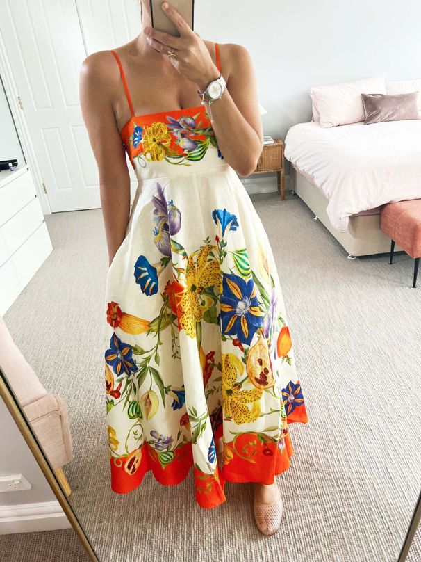 Women's Clothing Personalized Linen Positioning Flower Suspender Large Swing Dress_ecoleips.com