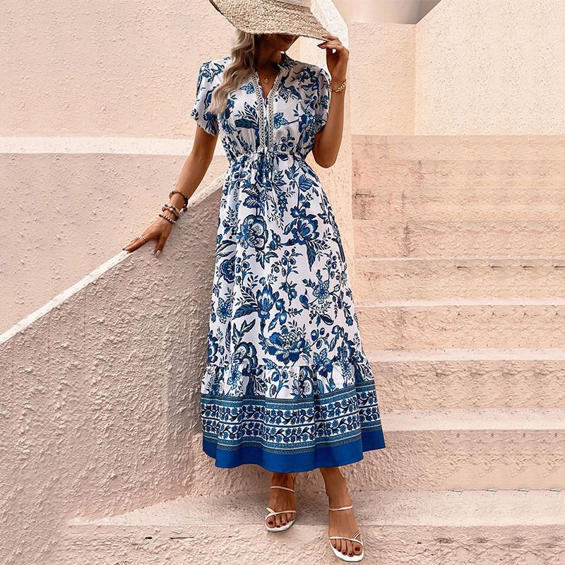 Summer Casual A- Line Long Dress Ethnic Style Printed Dress_ecoleips.com