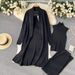 K Pure Color Leisure Suit For Women With A Shawl Coat V-neck Base Sweater Wide-leg Trousers Three-piece Suit_ecoleips.com