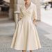 Elegant Long Sleeve Slimming Waist Dress For Women Long Skirt_ecoleips.com