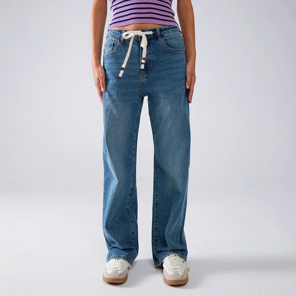 Women's Straight Leg Denim Pants European American Style Lace Up High Waist Trousers Fashionable Casual Fit_ecoleips.com