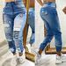 Women's High Waist Graffiti Print Ripped Jeans Elastic Cuffed Distressed Denim Jogger Pants Streetwear Casual Daily Wear_ecoleips.com