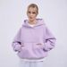 Women's Casual Solid Color Hoodie Waist Long Sleeve Short Top Pullover Pocket Sweater_ecoleips.com