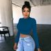 2025 New Long Sleeved T-shirt Women's Top Fashion Exposed Navel Short Style Solid Color Round Neck Trimming_ecoleips.com