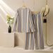 Women's Clothing Women's Striped Print V-Neck Top & Lounge Pants Set – Trendy Fall/Winter Outfit_ecoleips.com