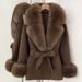 Luxury Double-Faced Wool Coat With Fox Fur Collar – Mid-Length Winter Blazer Style Coat For Women (70% Wool Blend, Detachable Belt)_ecoleips.com