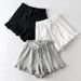 Women's Ruffle Sleep Bottoms Black Gray Loose Sports Shorts Women Summer Casual Elastic Waist Homewear Shorts_ecoleips.com