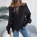 Fashion Women's Knit Sweater Long Sleeve Cold Shoulder Lace-Up Hollow Out Pullover Tops Casual Streetwear_ecoleips.com