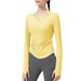 Women's Clothing Yoga Clothes Long Sleeves With Chest Pad V Neck Nude Sports Running Fitness Tops T Shirt_ecoleips.com