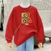 Women's Fleece Lined Crew Neck Sweatshirt plus Size Hong Kong Style Retro Thickened Top for Autumn Winter Spring New Arrival_ecoleips.com