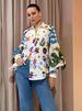 Women's Graffiti Print Cardigan Shirt Turn Down Collar Lantern Sleeve European American Style Personalized Clothing Top_ecoleips.com