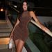 Women's Clothing Temperament Pure Desire Slim High Collar Solid Color Pleated Hip Dress_ecoleips.com