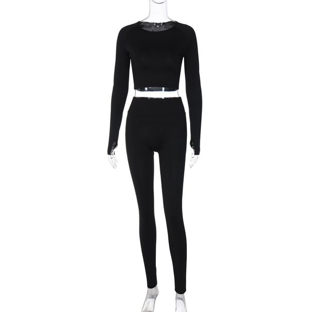 Women's 2024 Summer New Fashion Long Sleeve Top Slim Fit High Elastic Sports Yoga Pants Set Wholesale_ecoleips.com