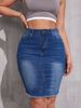 Women's Clothing New Casual Fashion Elastic High Waist Slimming Slit Hip Covering Denim Skirt_ecoleips.com