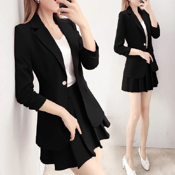 Women's Stylish And Elegant Red Suit Set Autumn/Winter Two Piece Set With Blazer And Pleated Skirt_ecoleips.com