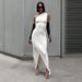 Women's Clothing Long Dress Casual Oblique Collar Sleeveless Gathered One Shoulder Dress_ecoleips.com