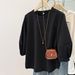 European American Style Solid Color Lantern Sleeve T-shirt For Women, Spring And Autumn Korean Version Loose-fitting_ecoleips.com