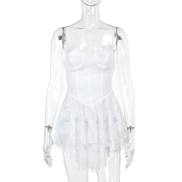 Women's Clothing Women's Lace A-Line Dress Sexy Hot Girl Suspender Skirt Slim Lotus Leaf Design Summer Fashionable Temperament Dress_ecoleips.com