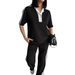 Women's Clothing Fashion New Contrast Color Suit Color Matching Polo Shirt Short Sleeved Top Lace Up Striped Trousers Two Piece Suit_ecoleips.com