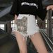 Black Denim High-waisted Shorts For Women, 2023 New BF Style, Unique Rivet Design, Loose Wide-leg, Frayed And Ripped Hot_ecoleips.com
