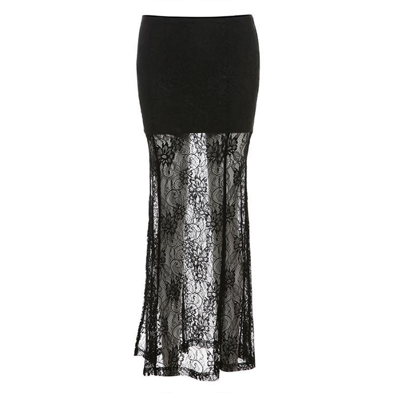 Verve 2025 Summer New Women's Solid Color Slim Fit Bodycon Street Fashion High Waist Sheer Mesh Skirt_ecoleips.com