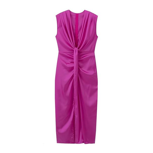 Verve Trendy Deep V-neck Pleated Split Long For Women Summer New Elegant Slimming Dress_ecoleips.com