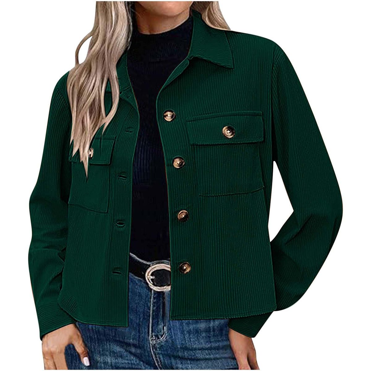 Women's Casual Button Cropped Jacket Top Corduroy Fashion European American Style Short Lightweight Coats_ecoleips.com