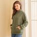 Women's Stylish Hooded Textured Long-Sleeve Sweatshirt - Casual Pullover Top With Pockets (Army Green, Dark Brown, Black, Wine Red)_ecoleips.com