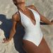 Women's Clothing Nylon Shiny One Piece Swimsuit Deep V Halter Neck Swimsuit Bikini_ecoleips.com
