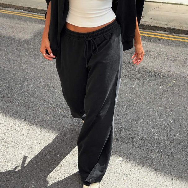 2025 Autumn New Fashion Casual Loose Drawstring Waist Solid Color Long Pants Wholesale_ecoleips.com