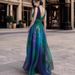 Women Summer Deep V Neck Backless Printed Chiffon Large Hem Flowy Swing A Line Maxi Dress Casual Vacation Beach Party Long Dress_ecoleips.com
