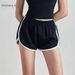 Women's High-Waisted Retro Color-Block Sports Shorts Thin Elastic Waistband Slit Hem Spring Summer Outerwear Yoga Three Point Pants_ecoleips.com