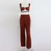 Women's Spring And Summer Two-Piece Pleated Backless Vest And Casual Straight-Leg Pants Set_ecoleips.com