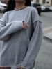 Casual European And American Women's Clothing Solid Color Round Neck Long-sleeved Top Loose Hem Rough Edge Decorative Sweater_ecoleips.com